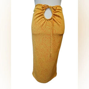 Zara Deep Yellow Abstract Maxi Skirt with Slit Women's Size Small NWT